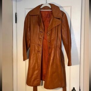 Orange/brown leather trench cost Size W Small